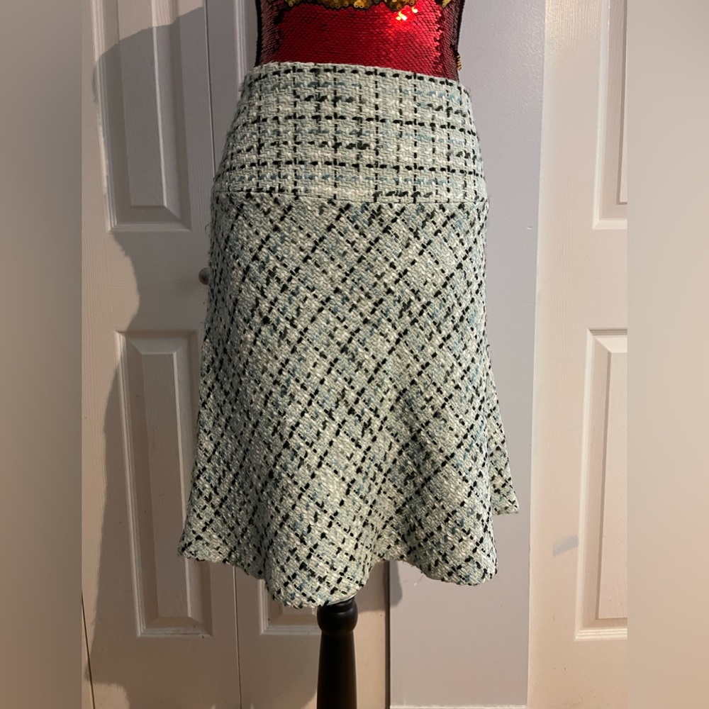 Mint green, white and black tweed skirt